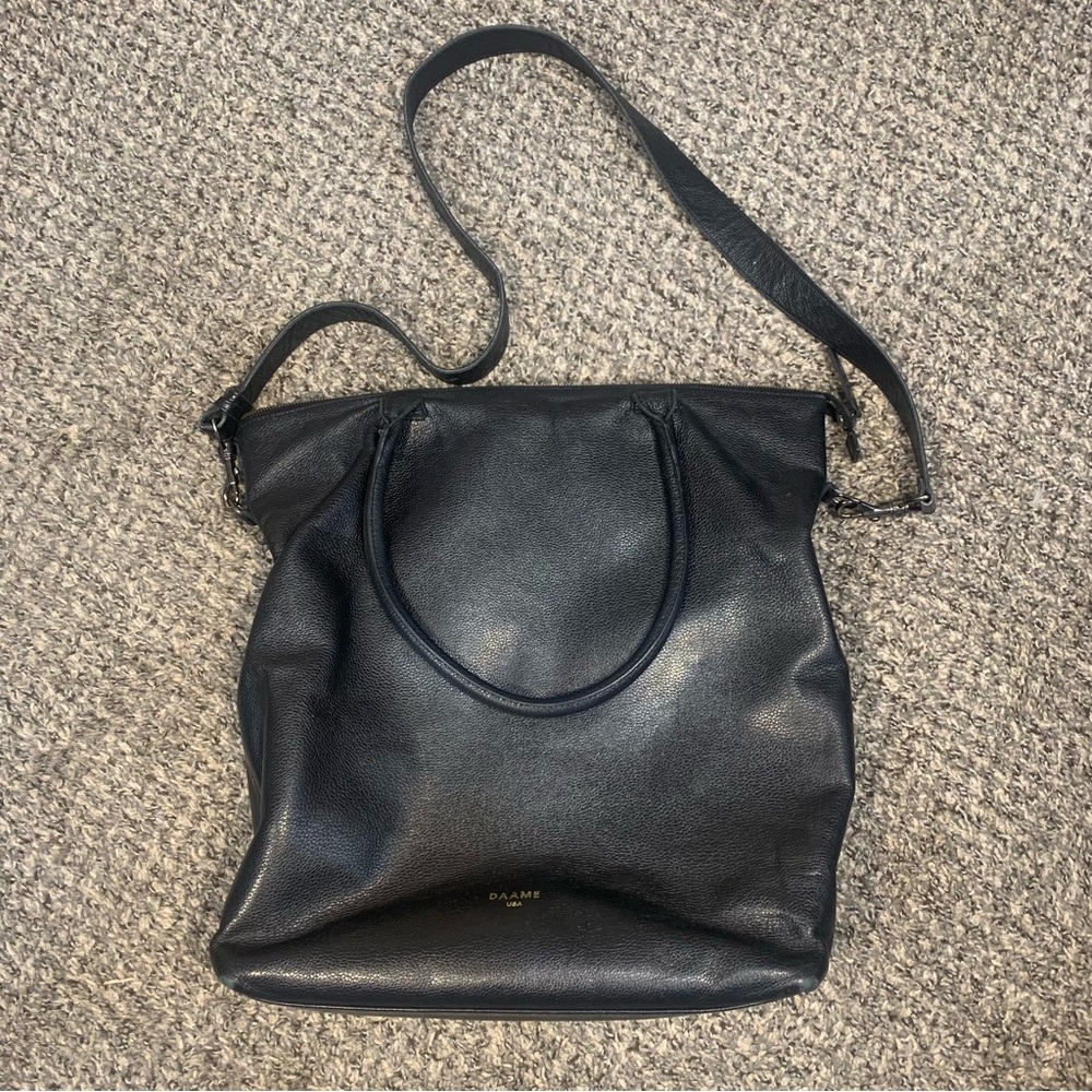 DAAME USA Large Pebbled Leather Laptop Crossbody Bag